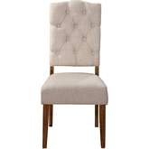 Newberry Dining Chair in Tufted Neutral Fabric & Distressed Wood (Set of 2)