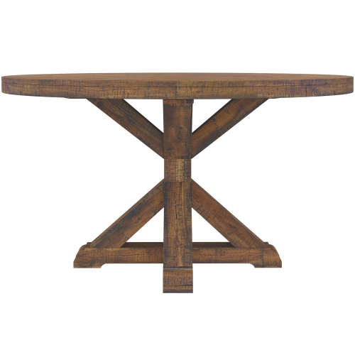 Newberry Round Dining Table in Distressed Brown Finish Wood
