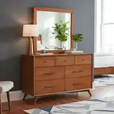 Flynn Mid Century Modern 7 Drawer Dresser in Chestnut Finish