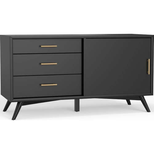 Flynn Mid Century Modern 50" TV Stand Console in Black Finish Wood