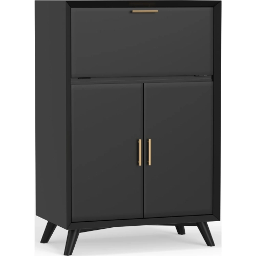 Flynn 51" H Bar Cabinet w/ Drop Down Tray in Black Finish Wood