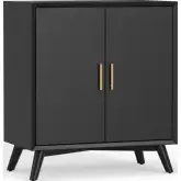 Flynn Mid Century Modern 36" High Bar Cabinet in Black Finish Wood