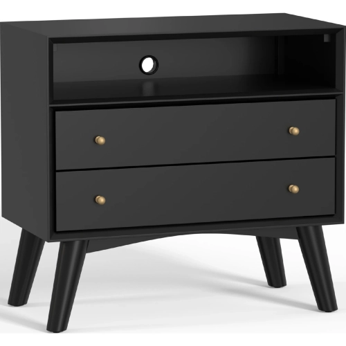 Flynn Mid Century Modern Large Nightstand in Black Finish Wood