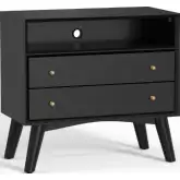 Flynn Mid Century Modern Large Nightstand in Black Finish Wood