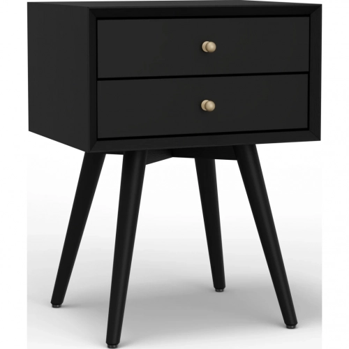 Flynn Mid Century Modern 18" Nightstand in Black Finish Wood