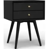 Flynn Mid Century Modern 18" Nightstand in Black Finish Wood