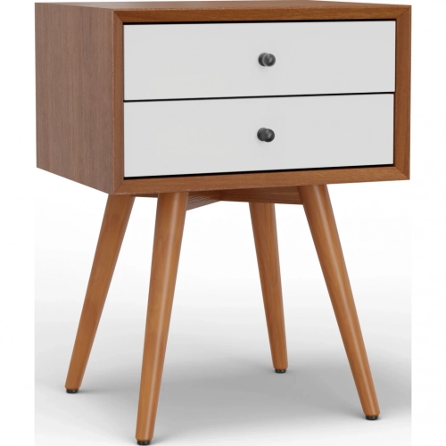 Flynn Mid Century Modern 18" Nightstand in Chestnut & White Finish Wood