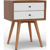 Flynn Mid Century Modern 18" Nightstand in Chestnut & White Finish Wood