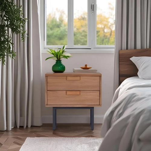 Allison Nightstand in Chestnut Finish Wood & Metal