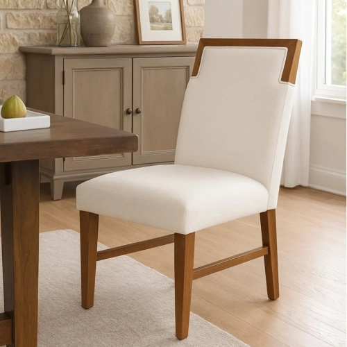 Donte Dining Chairs in Oak Finish & Cream Fabric (Set of 2)