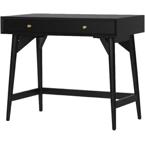 Flynn 2 Drawer Mini Desk in Black Wood