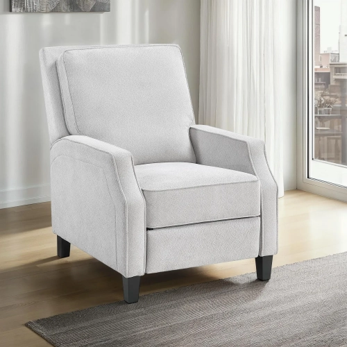 Inez Push Back Recliner in Light Grey Fabric & Dark Wood