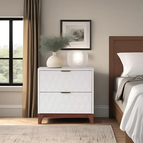 Kara Nightstand in Ivory & Woof Finish