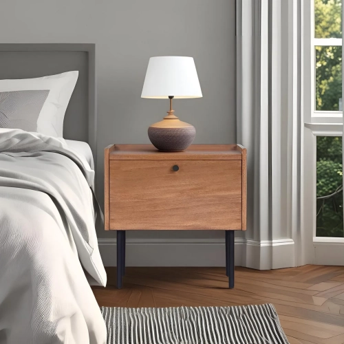 Kyra Nightstand in Chestnut Brown Finish Wood & Metal
