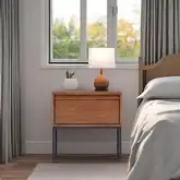 Levi Nightstand in Teak Brown Finish Wood & Metal