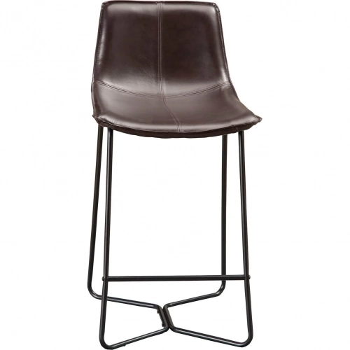 Live Edge Pub Chair in Dark Brown Bonded Leather & Metal Set of 2