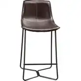 Live Edge Pub Chair in Dark Brown Bonded Leather & Metal Set of 2
