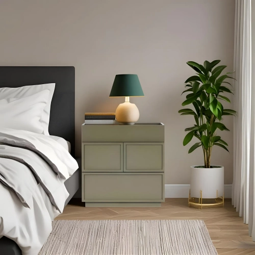 Luca Nightstand in Olive Green Finish Wood