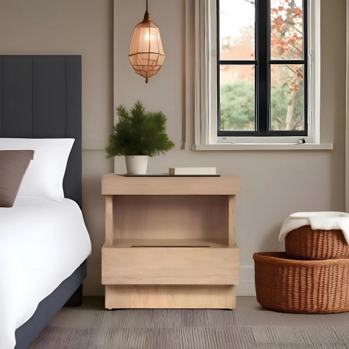 Mona Nightstand in Oak Finish Wood