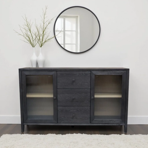 Oscar Sideboard in Black Finish Wood & Fluted Glass