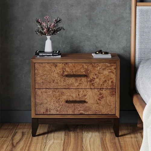 Owen 2 Drawer Nightstand in Walnut Finish & Mappa Burl Veneer