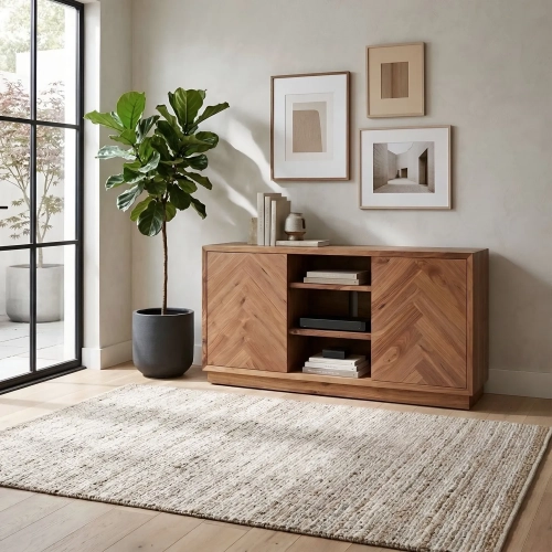 Russo 60" Sideboard in Herringbone Honey Walnut Finish Wood