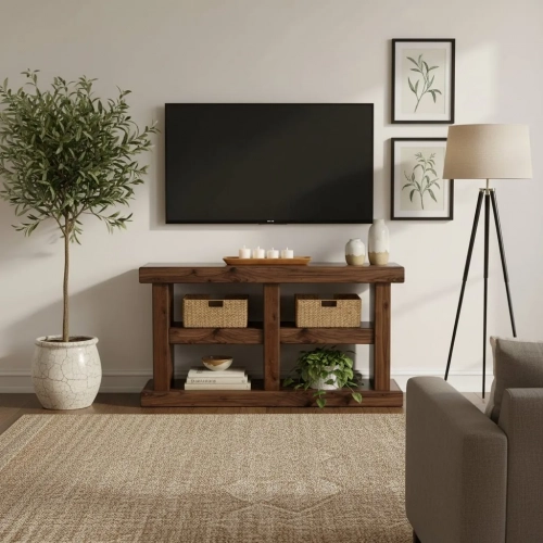 Sequoia 60" Stand Console Table Walnut Brown Finish