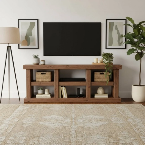 Sequoia 80" Stand Console Table Walnut Brown Finish
