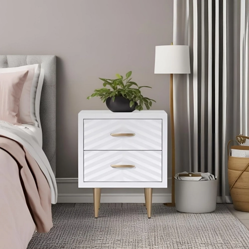 Trixie Nightstand in White Finish Wood & Metal