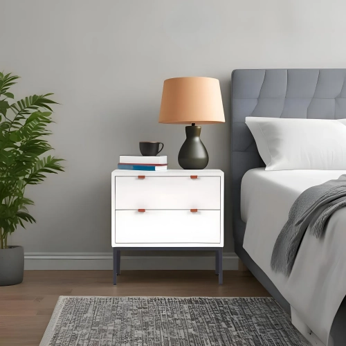 Wilma Nightstand in White Finish Wood & Metal