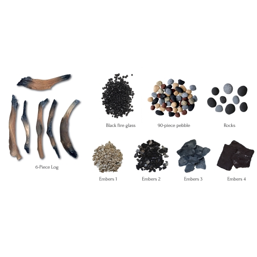 6 Piece Log Set with Deluxe Media - Stones, Pebbles, Black Fire Glass & Embers