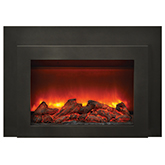 Deep Insert Electric Fireplace w/ Black Steel Surround & Overlay