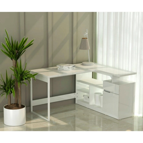 Lexi 55" L Shape Corner Desk in White PVC Laminate