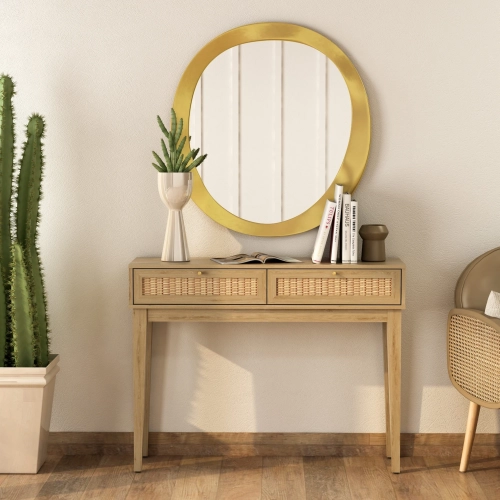 Bodrum 43" Console Table in Beaufort Oak Paper Foil & PE Rattan