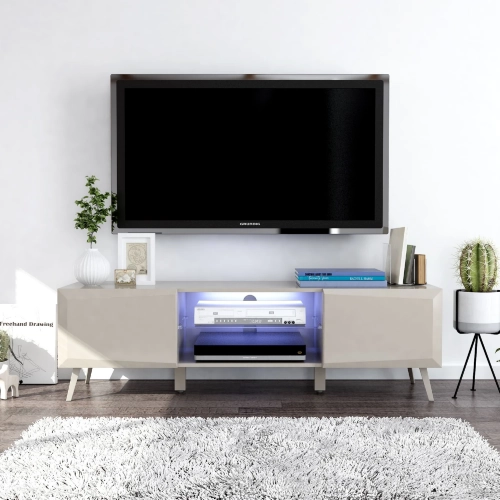 Altus 59" TV Stand in Gloss Light Grey Finish Laminate