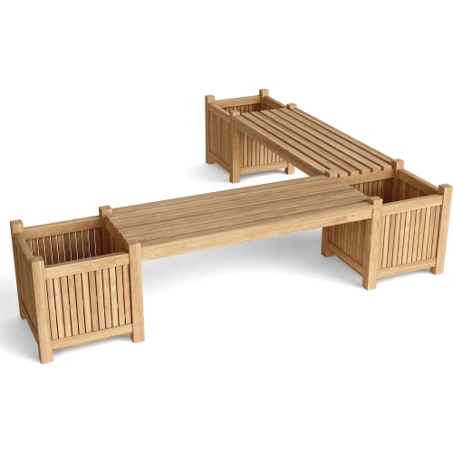 Planter Outdoor Bench Set in Honey Golden Brown Teak