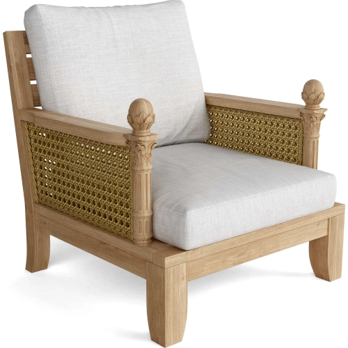 Luxe Outdoor Deep Seating Armchair in Teak, Synthetic Rattan & Cushion