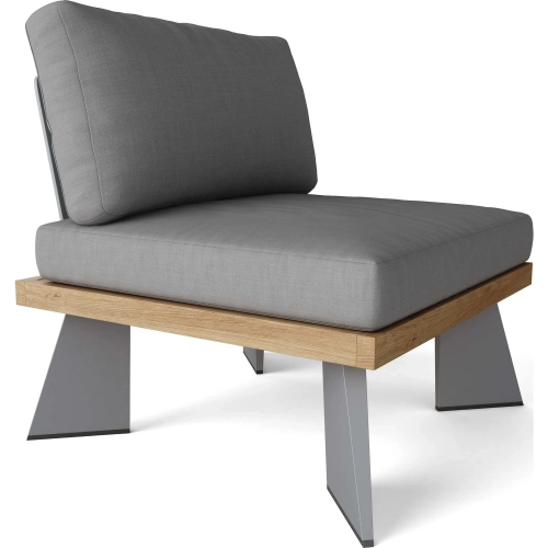 Oxford Outdoor Modular Armless Chair in Teak, Gray Aluminum & Cushion