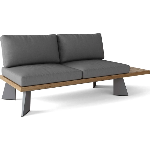 Oxford Outdoor Modular Loveseat in Teak, Gray Aluminum & Cushion