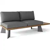 Oxford Outdoor Modular Loveseat in Teak, Gray Aluminum & Cushion