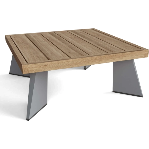 Oxford Outdoor Platform Corner Table in Teak & Dark Gray Aluminum