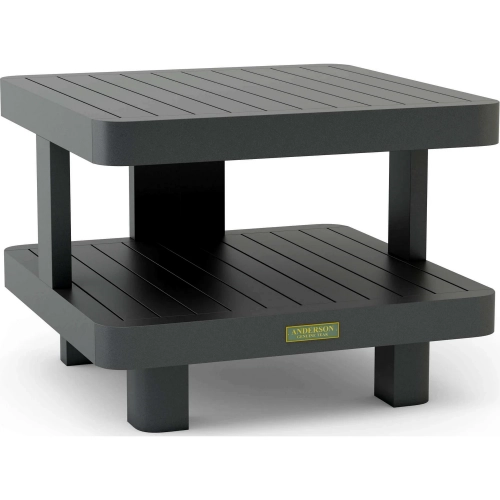 Granada Outdoor Side Table in Teak & Powder Coated Dark Gray Aluminum