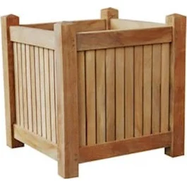 Planter Outdoor 18" Square Box in Honey Golden Brown Teak