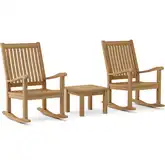 Del-Amo & Bahama Outdoor 3-Piece Rocking Chair Set with Square Side Table in Honey Teak