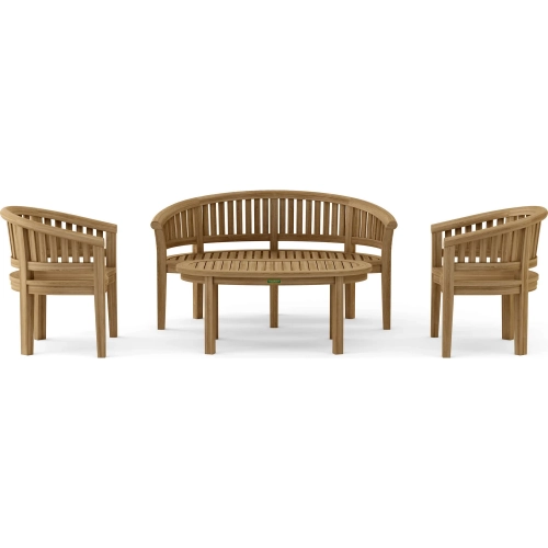 Curve Outdoor 4-Piece Bench Set in Honey Golden Brown Teak