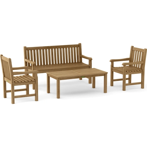 Classic Outdoor 4-Piece Bench Set in Honey Golden Brown Teak