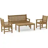 Classic Outdoor 4-Piece Bench Set in Honey Golden Brown Teak