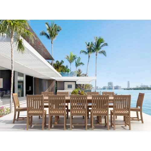 Sahara & Rialto Outdoor 13-Piece Dining Set in Honey Golden Brown Teak