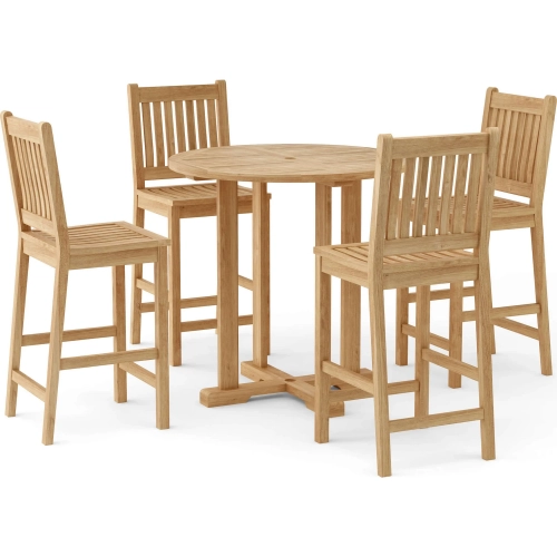 Bahama & Avalon Outdoor 5-Piece Round Bar Set in Honey Golden Brown Teak