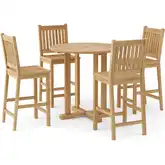 Bahama & Avalon Outdoor 5-Piece Round Bar Set in Honey Golden Brown Teak